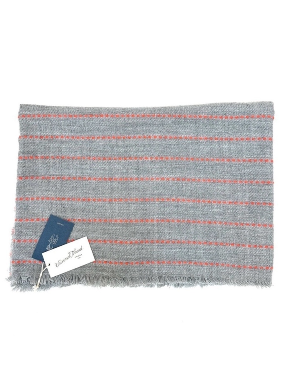 Gray Scarf with Coral Stitch Stripes | Soft Lightweight Fringe Wrap Shawl NWT - Picture 3 of 9